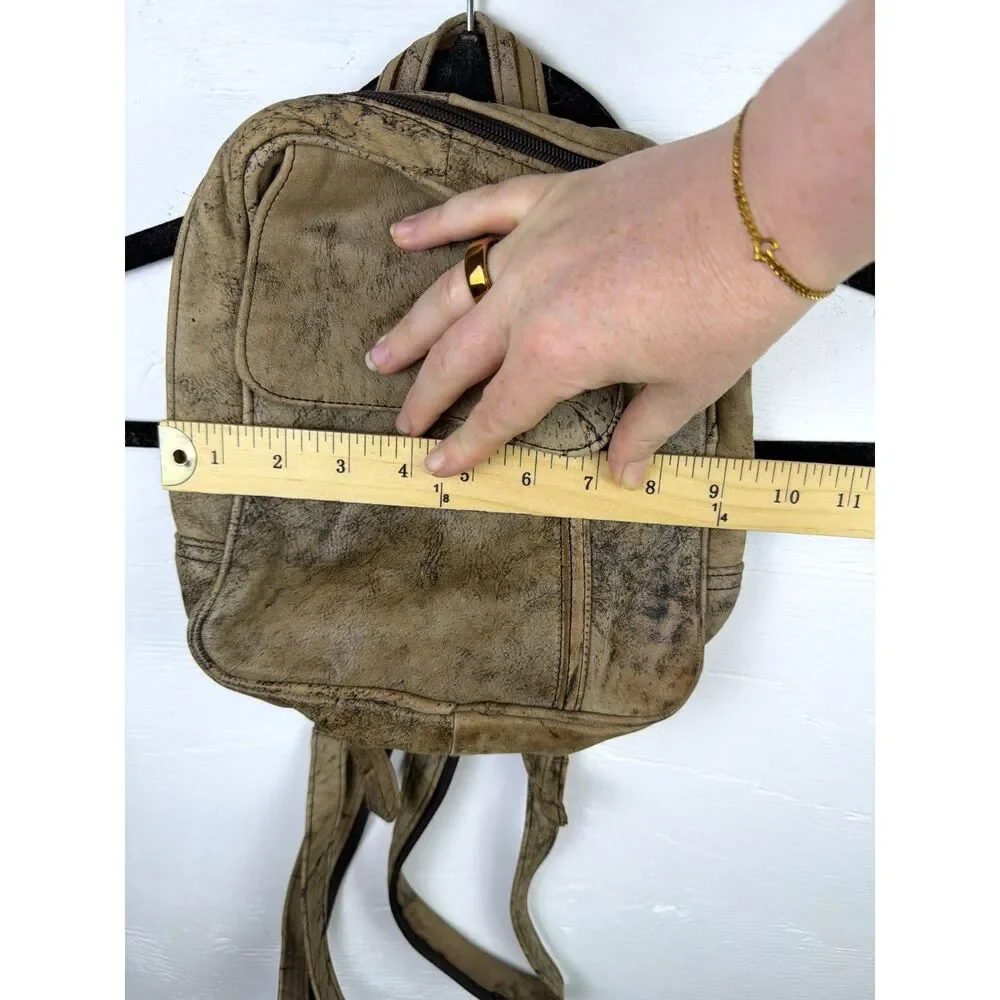 Genuine Leather Distressed Convertible Crossbody Backpack Tan Hecho en Mexico